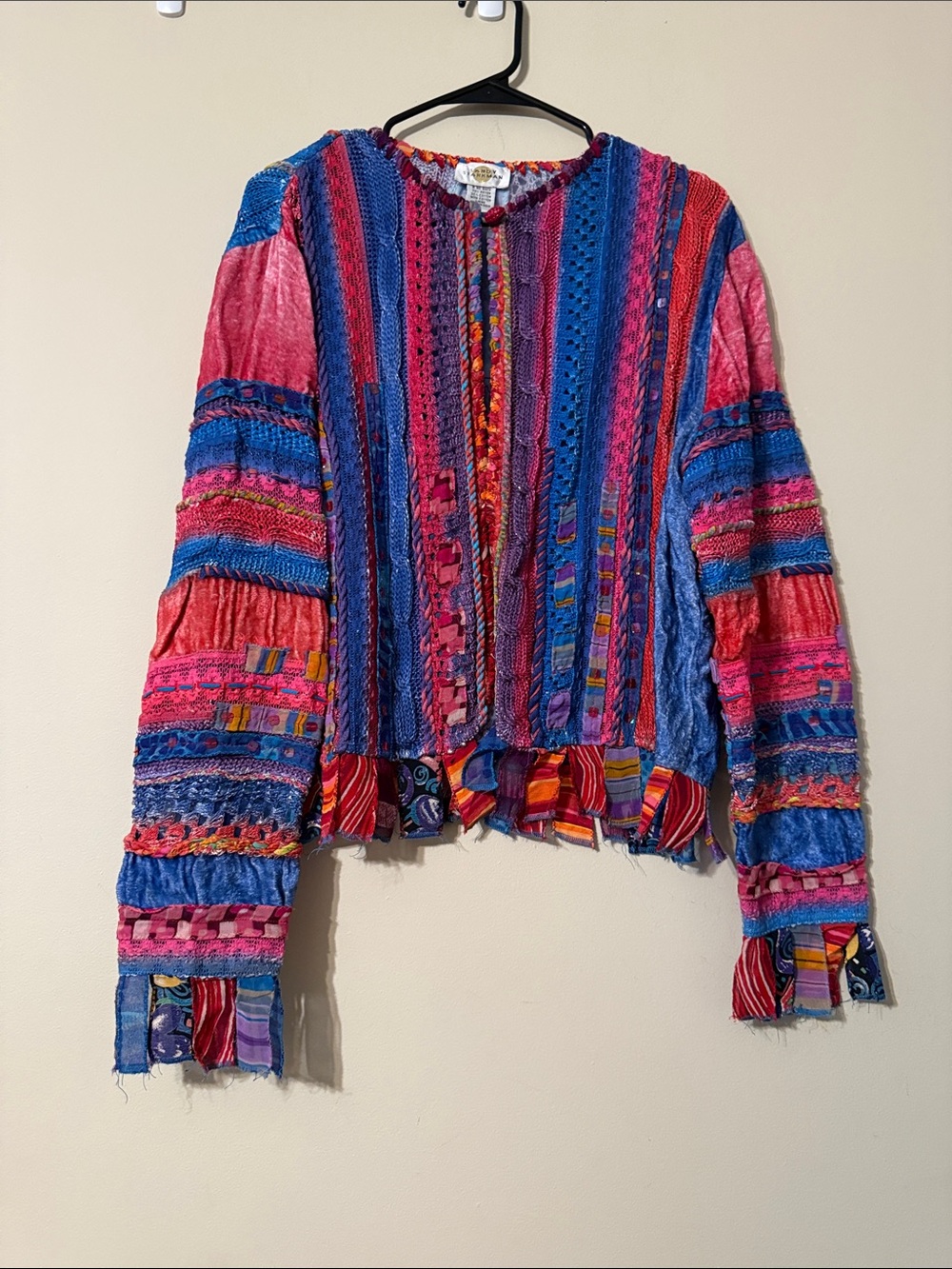 Sandy Starkman Vintage Multicolor Patchwork Crochet Cardigan